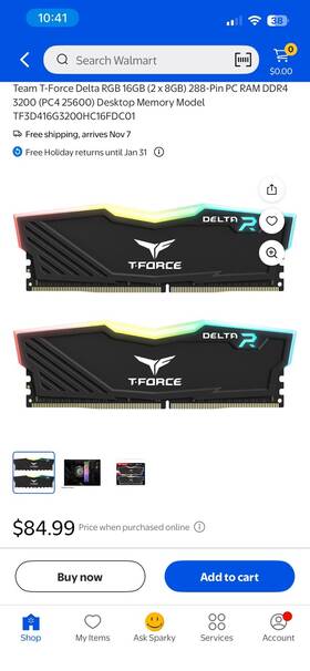 Tf3d416g3200hc16fdc01 Teamgroup Team T-force Delta Rgb Ddr4 Gaming Memory 2 X 8 Gb 3200 Mhz 288
