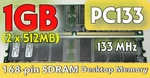 1GB (2 X 512MB) Sdram PC133 133MHZ 168-PIN Dimm Memory Kit For Desktops/pcs. Fixed Price $52.99.